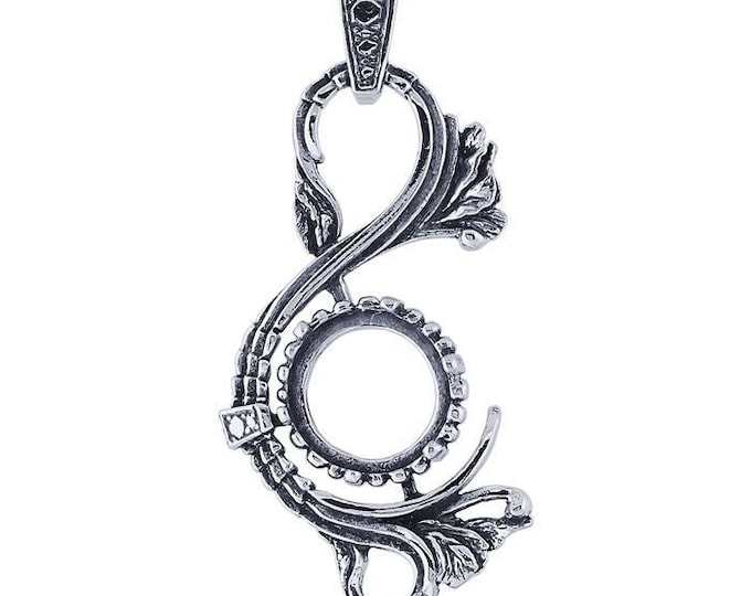 Sterling silver 12mm round victorian pendant mounting, 6-prong