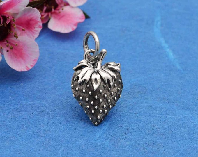 Sterling Silver Strawberry Charm 17x9mm