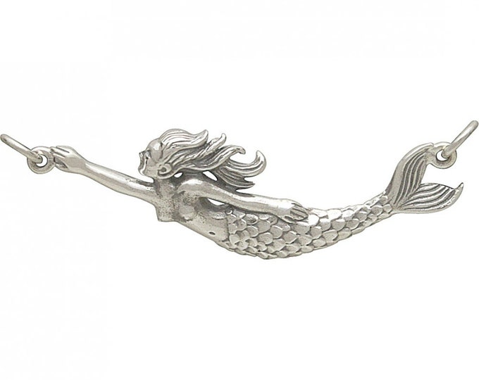 Sterling Silver Mermaid Pendant Festoon 16x42mm
