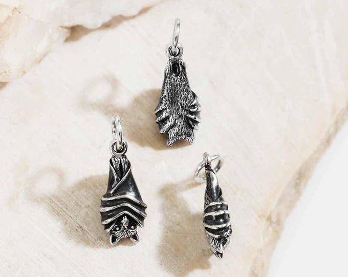 Sterling Silver Small Hanging Bat Charm 18x7mm