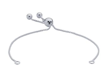 Sterling silver 1mm box chain bracelet component with rings, adjustable