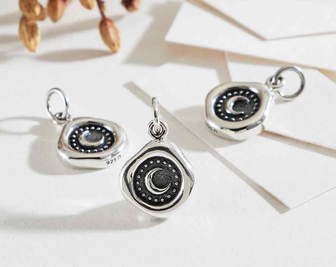 Sterling Silver Wax Seal Crescent Moon Charm 17x11mm