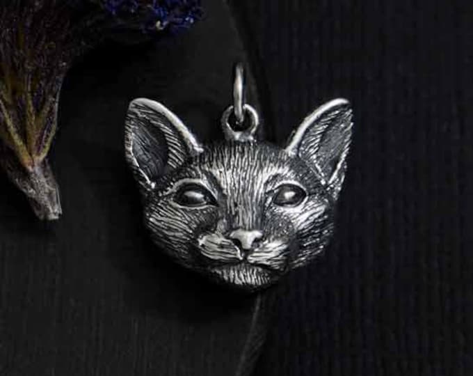 Sterling Silver Dimensional Cat Head Charm