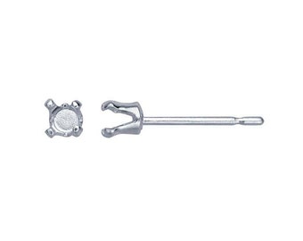 Sterling silver  round snap-set post earring mounting, 4-prong,.  sold by the pair, choose your mounting size, with or without backs.