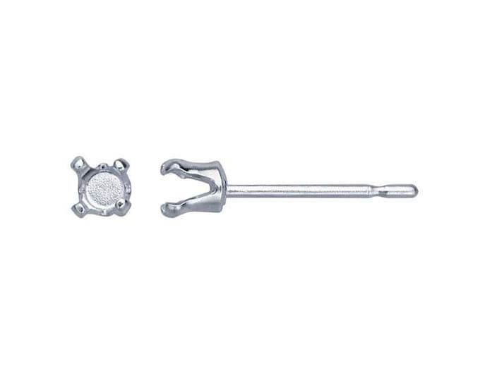 Sterling silver  round snap-set post earring mounting, 4-prong,.  sold by the pair, choose your mounting size, with or without backs.
