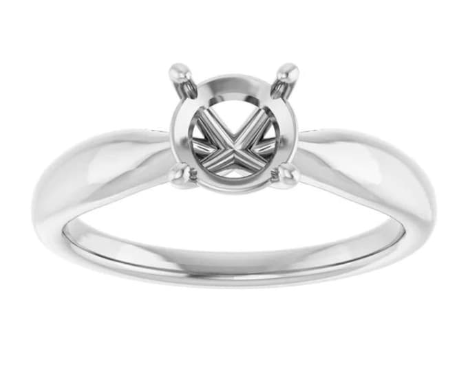 14K White or Yellow  6.5 mm Round Solitaire Engagement Ring Mounting, also available as custom size