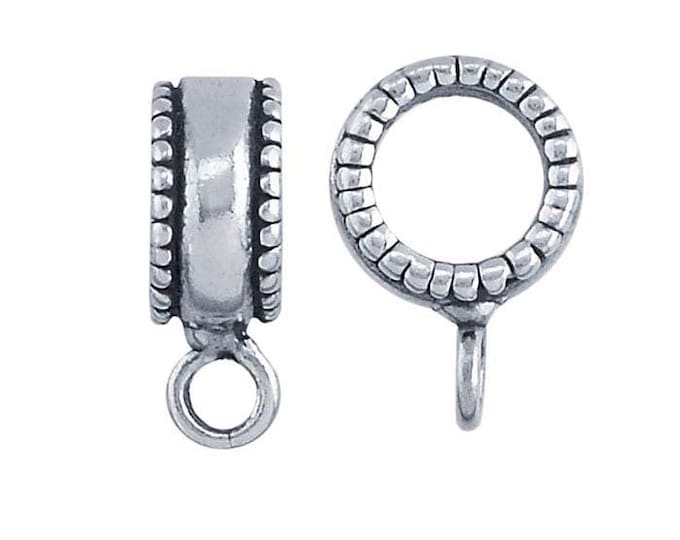 Sterling Silver Beaded-Edge Slide Pendant Bail with Ring, 12.4 x 9mm