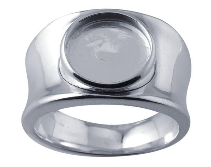 Sterling silver concave band with 10mm round ring mounting