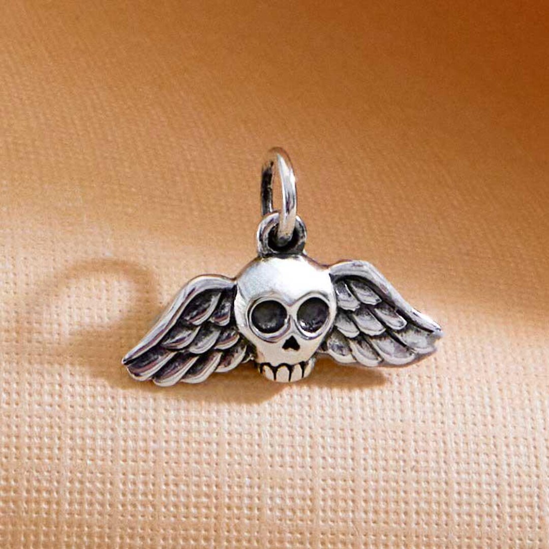 Sterling Silver Mini Winged Skull Charm 12x17mm - Etsy