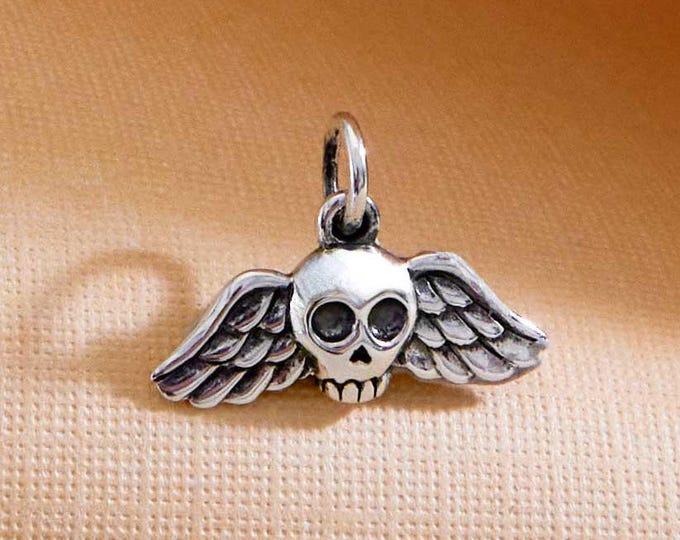 Sterling Silver Mini Winged Skull Charm 12x17mm