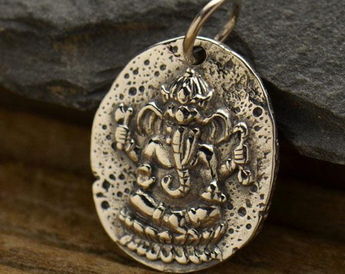 Sterling Silver Ancient Coin Charm - Ganesh 21x13mm