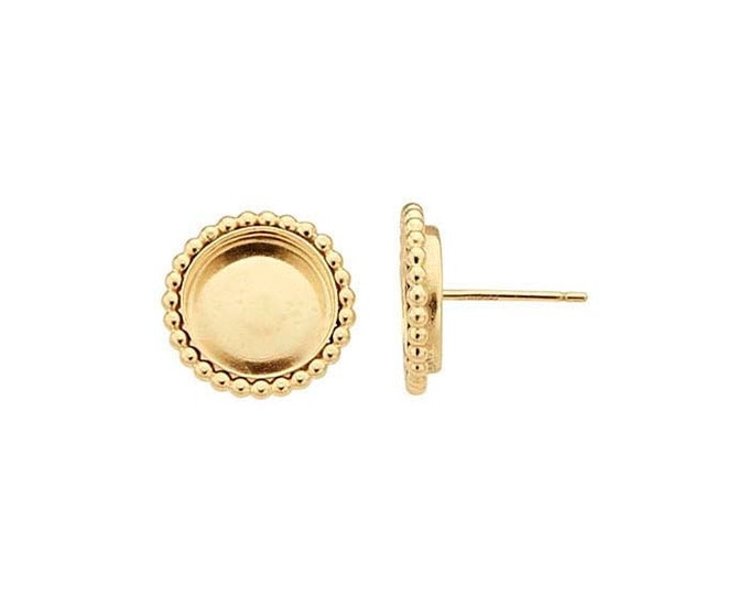 Yellow Gold-Filled 6mm Round Cabochon Beaded Post Earring Mounting, 4 setting sizes available