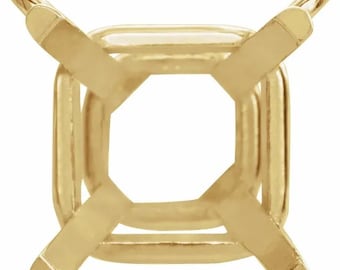 14k Yellow or White Gold  Square 4-Prong Wire Basket Necklace Center Mounting, choose your size