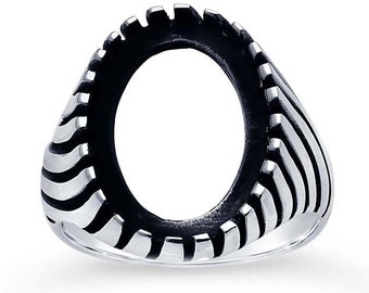 Men's 925 sterling silver swirl ridged oval cabochon ring mounting, size options available