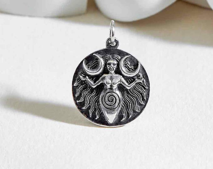 Sterling Silver Moon Goddess Coin Charm 22x17mm