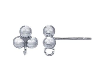 Sterling Silver or Gold Filled three-ball post earring with ring, 1 pair