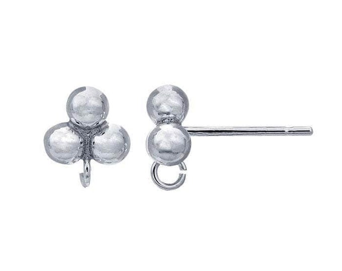 Sterling Silver or Gold Filled three-ball post earring with ring, 1 pair