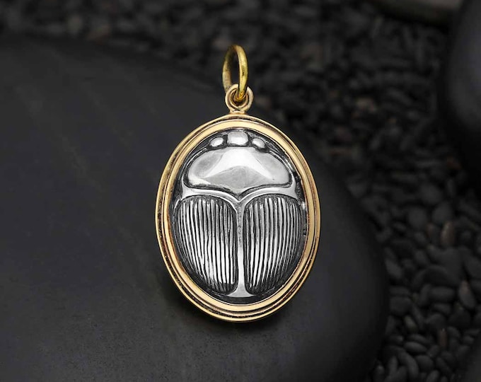 Sterling Silver Scarab Pendant Set in Bronze