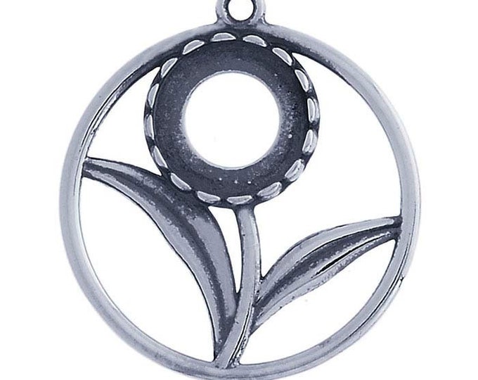 Sterling Silver 10mm Circle Flower Cabochon Pendant Mounting
