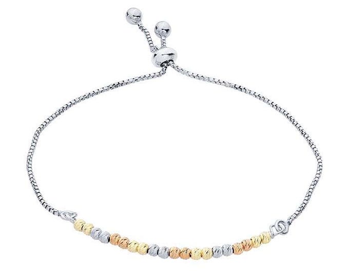 Sterling Silver Rhodium-Plated Bead Bracelet, Adjustable