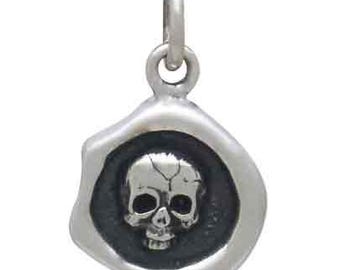 Sterling Silver Wax Seal Skull Charm 16x10mm