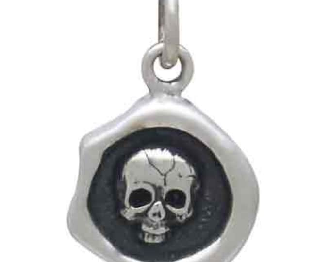 Sterling Silver Wax Seal Skull Charm 16x10mm