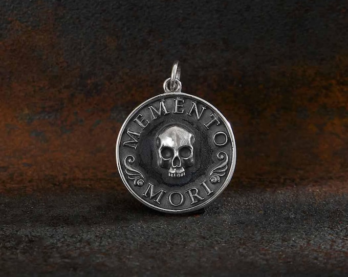 Sterling Silver Memento Mori Skull Pendant 24x18mm