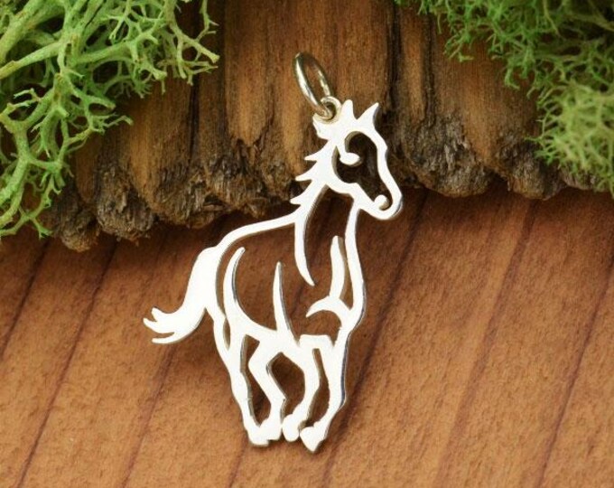 Sterling Silver Horse Pendant - Openwork Horse Charm 28x19mm