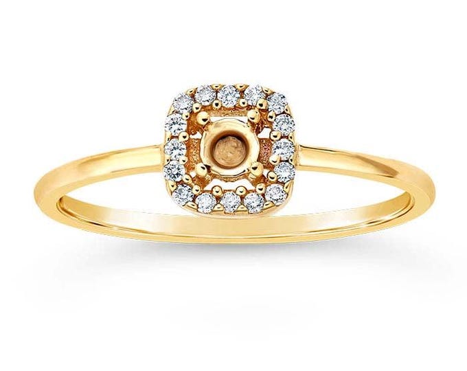 14K Yellow Gold 2.5mm Round Semi-Mount Halo Engagement Ring Mounting, sz 7 and sz 8