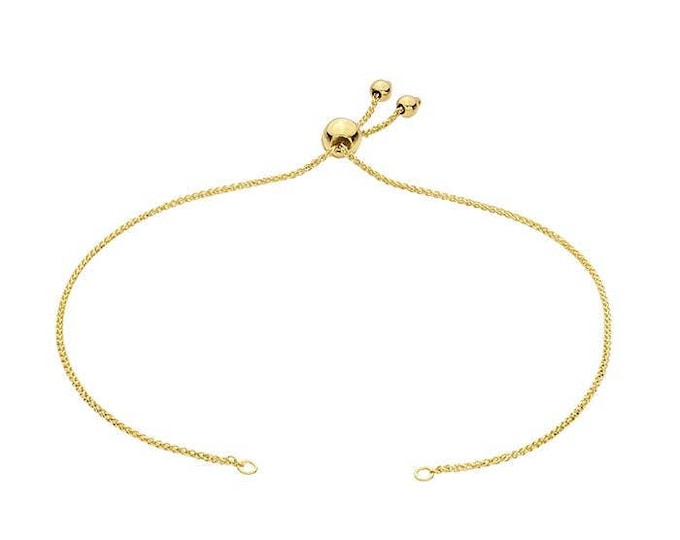 14k gold diamond-cut wheat chain bracelet component, adjustable, your choice, yellow, rose, or white gold