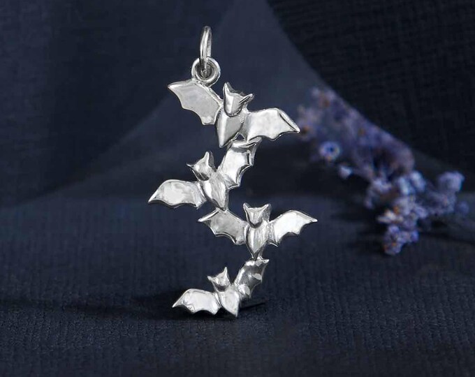 Sterling Silver Bat Cluster Charm 29x15mm