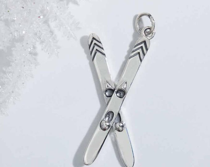 Sterling Silver Skis Pendant 36x14mm