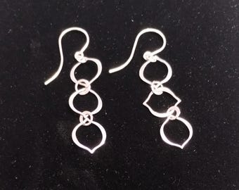 Sterling Silver Three Arabesque Link Dangle Earrings w/ French Hook 2 inch long