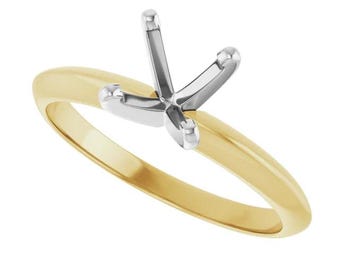 14K Yellow/White 6-6.6 mm Round 4-Prong Light Solitaire Ring Mounting, pre-notched