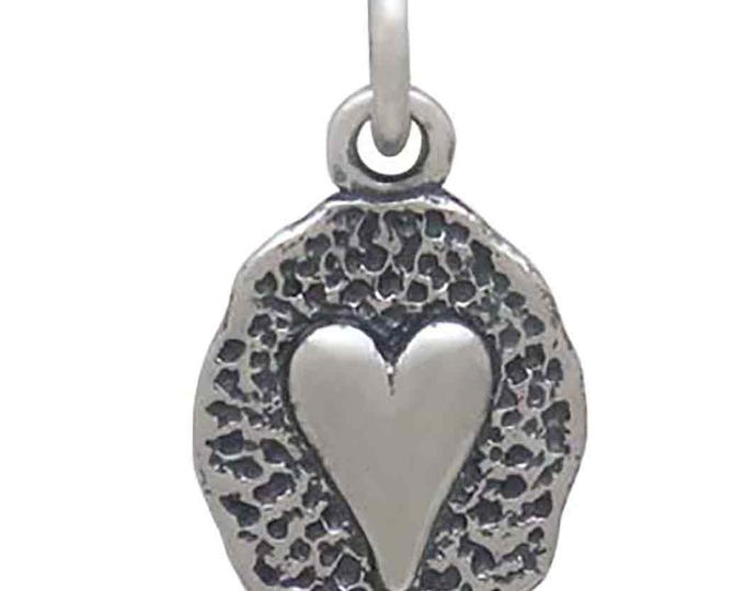 Sterling Silver Heart on Oval Coin Charm 17x9mm