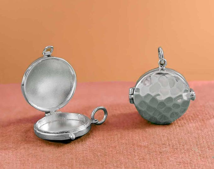 Sterling Silver Circle Locket with Hammer Finish 21x18mm