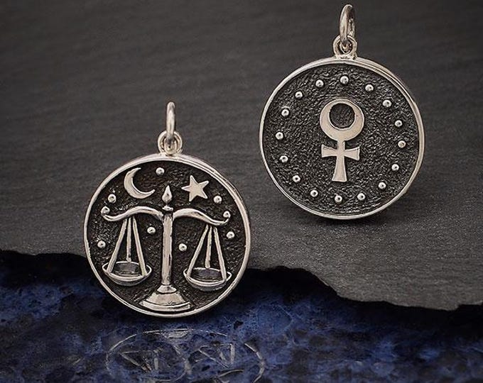 Sterling Silver Astrology Libra Pendant 24x18mm
