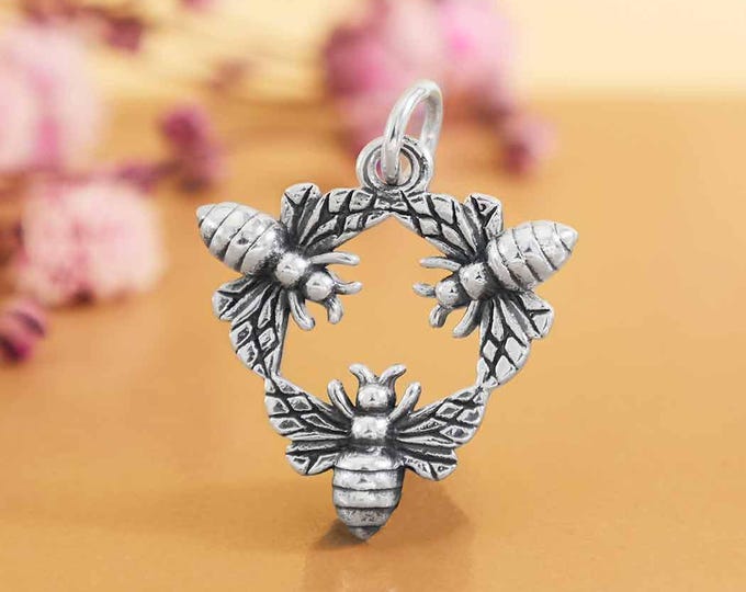 Sterling Silver Triple Bee Charm 21x16mm