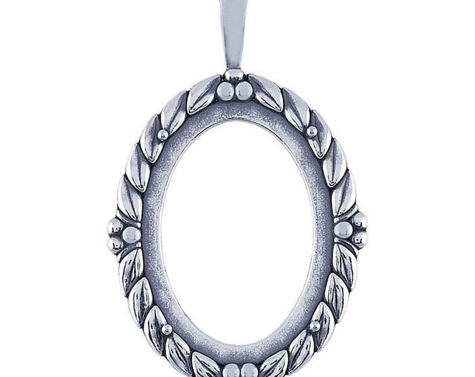 Sterling Silver 30 x 22mm Oval Leaf Cabochon Pendant Mounting