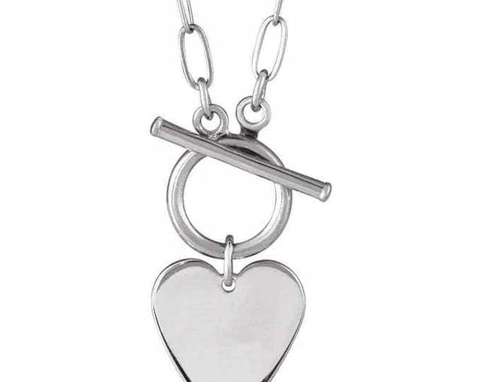 Engravable Heart or Round Toggle 18" Necklace, available in Sterling Silver, or your color of 14k Gold