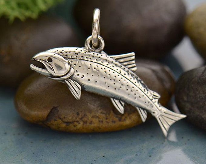 Sterling Silver Trout Charm - Fish Charm 11x20mm