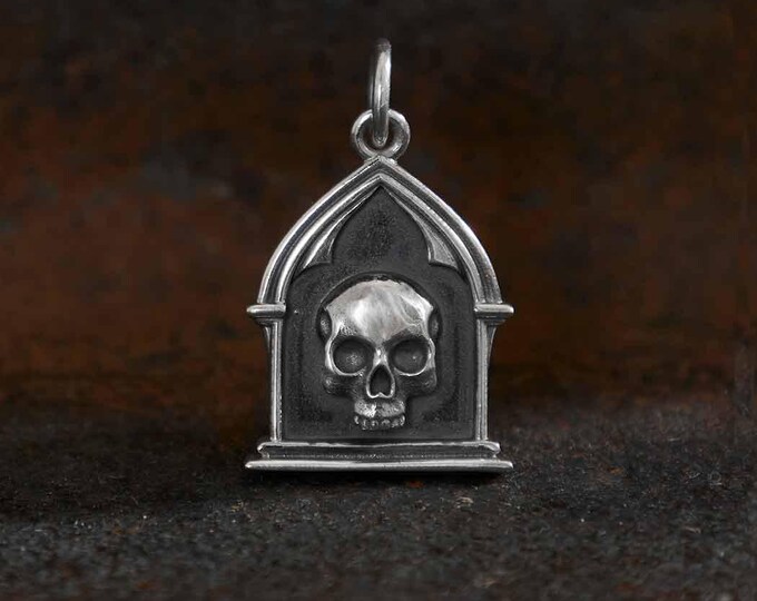 Sterling Silver Reliquary Skull Charm 21x13mm