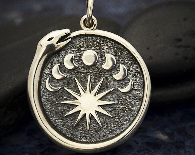 Sterling Silver Ouroboros Charm with Moon Phases