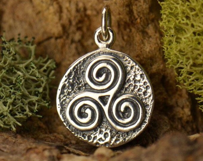 Sterling Silver Amulet Charm - Triple Spiral 18x12mm