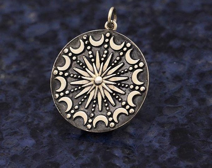 Sterling Silver Sun and Moon Mandala Pendant 28x22mm