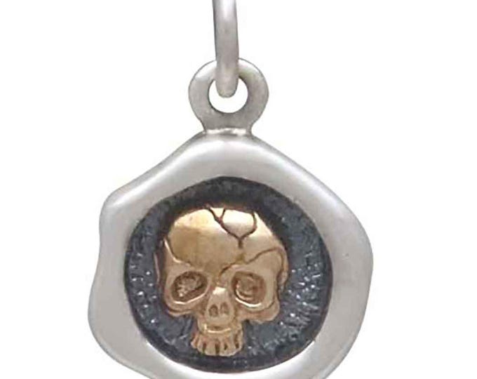 Wax Seal Skull Charm 16x10mm, Sterling Silver and Bronze
