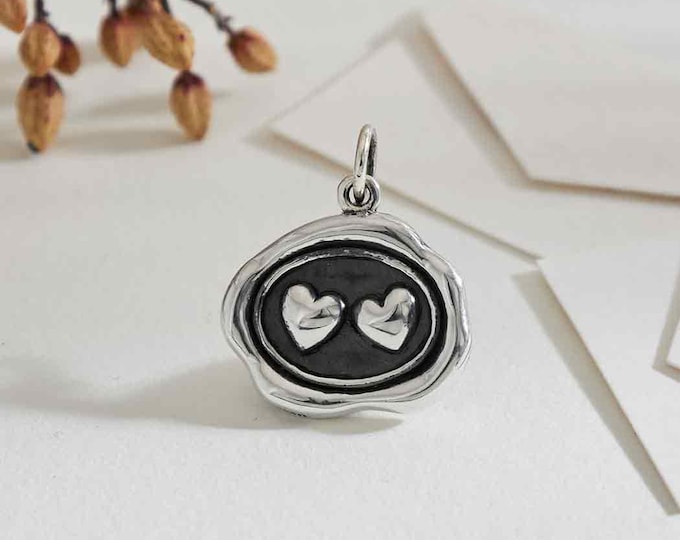 Sterling Silver Wax Seal Double Heart Charm 20x16mm