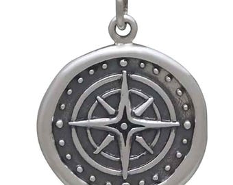 Sterling Silver Wax Seal Compass Charm 22x16mm