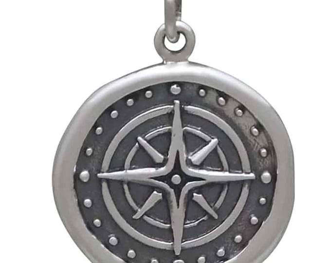 Sterling Silver Wax Seal Compass Charm 22x16mm