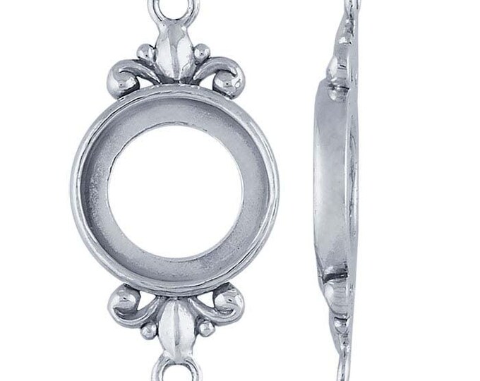 Sterling Silver 12mm Round Fleur-de-Lis Link Cabochon Component Mounting
